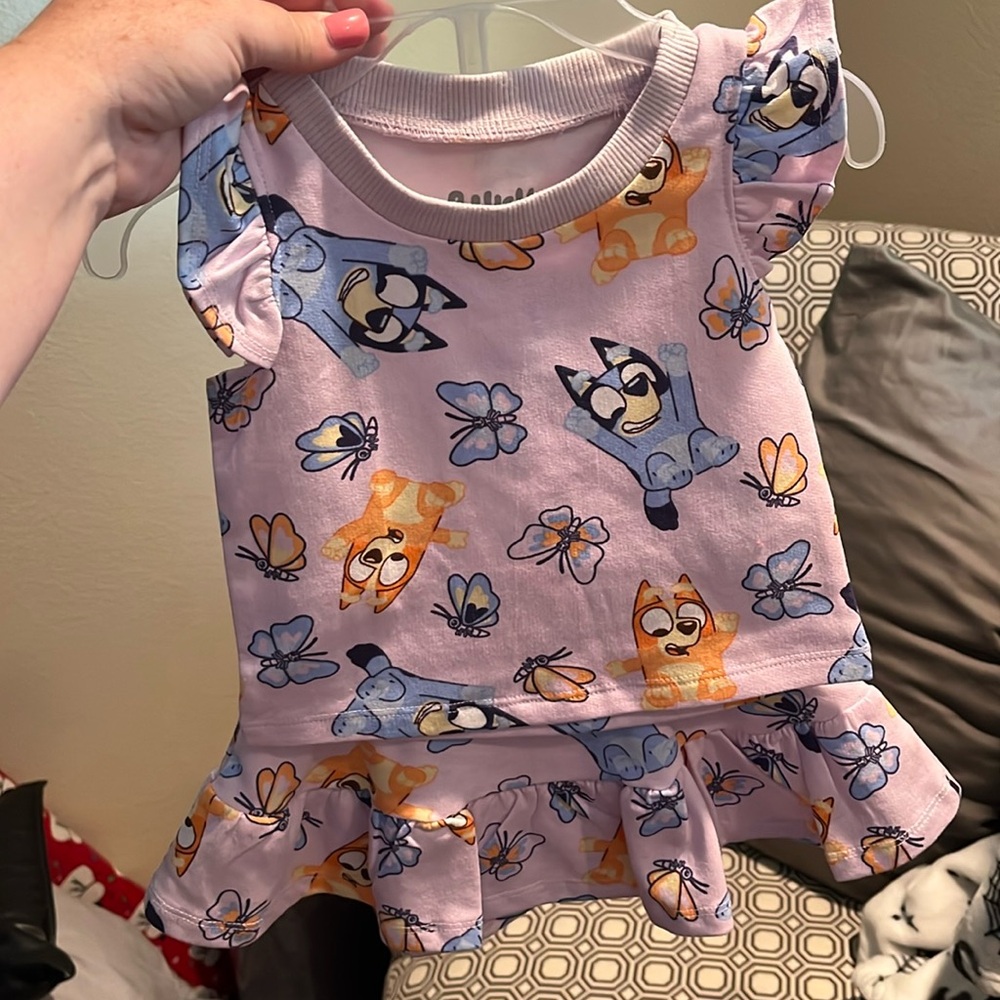 Bluey Purple Kids Shirt and Skirt Set with built in shorts